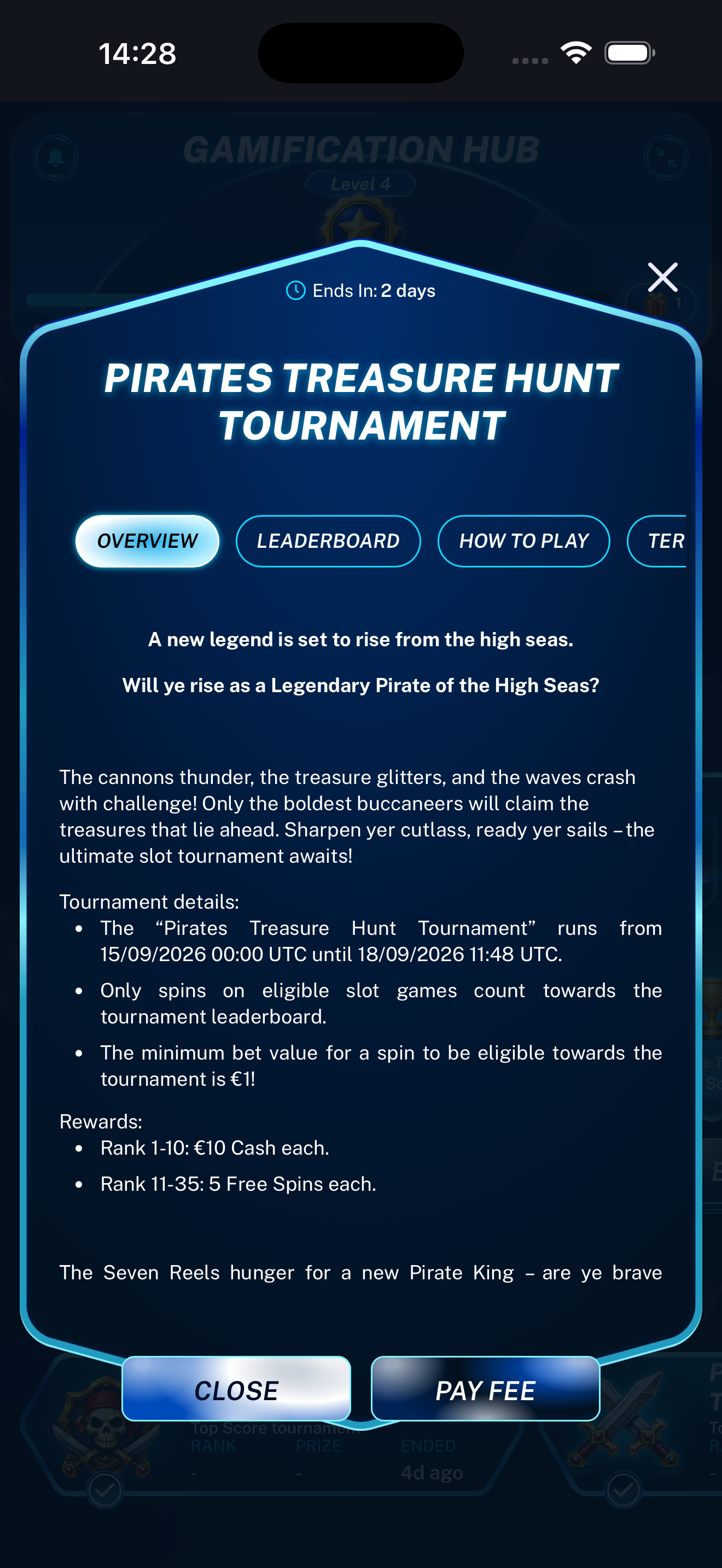 Entry Tournament preview displayed on a mobile phone